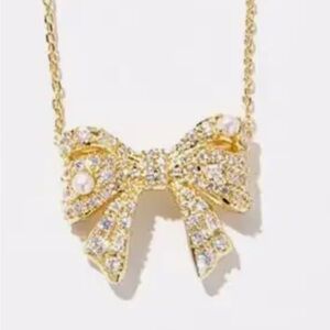 Kendra Scott Gold Bow Necklace with Crystals and Pearls
